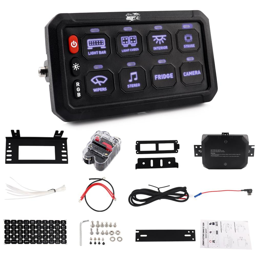 8-Gang LED Backlit Switch Panel for UTVs, ATVs, Trucks & Boats
