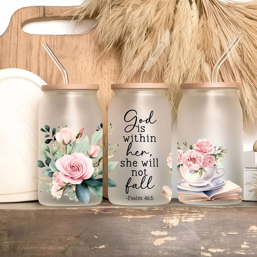 Floral Bible Verse Tumbler with Lid & Straw