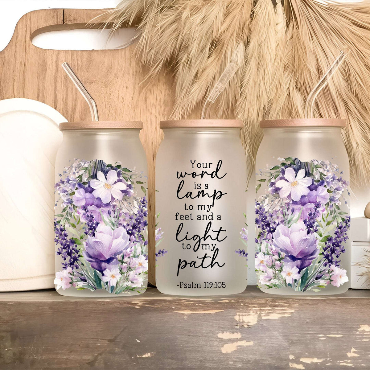 Floral Bible Verse Tumbler with Lid & Straw