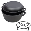 2-in-1 Cast Iron Dutch Oven, 5 Qt, with Iron Pot Rack
