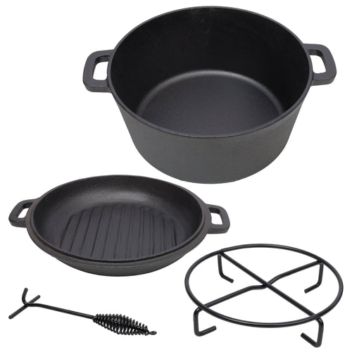 3-in-1 Cast Iron Dutch Oven & Skillet Lid, 5 Qt, with Pot Rack