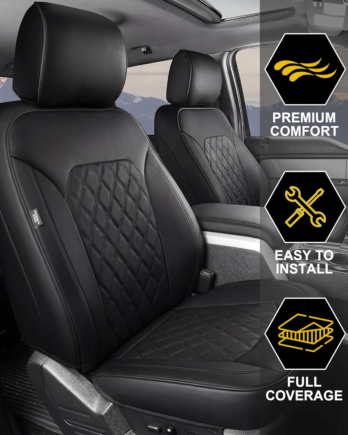 Umbrauto Nappa Leather Seat Covers for Ford F150 SuperCrew & Super Duty Crew Cab