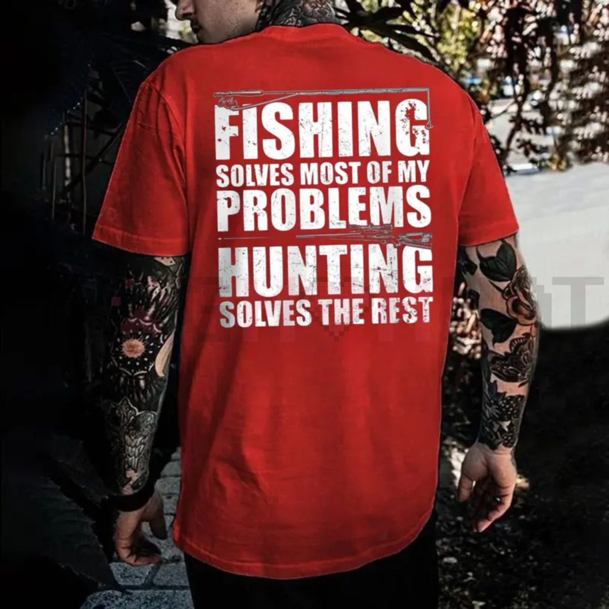 Fishing and hunting slogan tee, alternate color