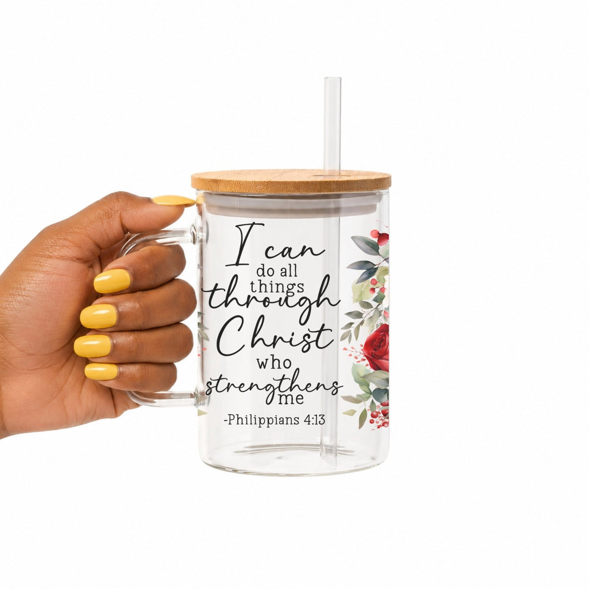 Floral Bible Verse Tumbler with Lid & Straw