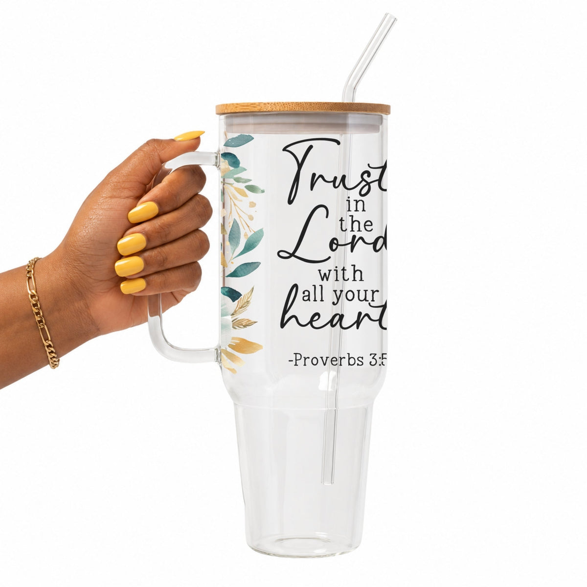 Floral Bible Verse Tumbler with Lid & Straw