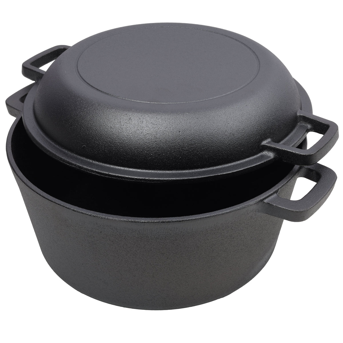 2-in-1 Cast Iron Dutch Oven, 5 Qt, with Silicone Handle Covers