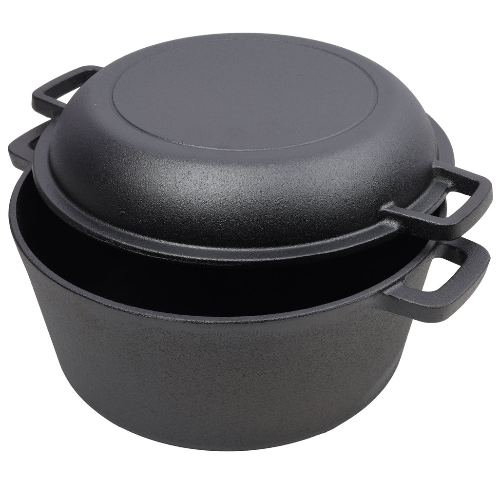 2-in-1 Cast Iron Dutch Oven, 5 Qt, with Iron Pot Rack