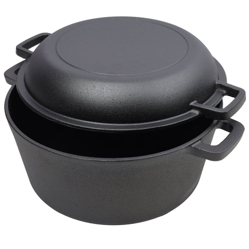 2-in-1 Cast Iron Dutch Oven, 5 Qt, with Iron Pot Rack