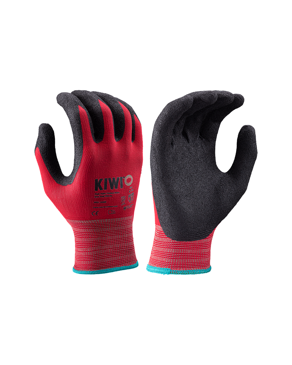 Kiwi PUD Palm Coated Nylon Knit Red Grip Gloves