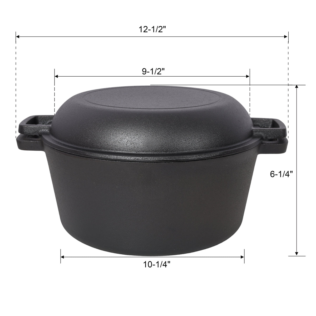 3-in-1 Cast Iron Dutch Oven & Skillet Lid, 5 Qt, with Lid Lifter