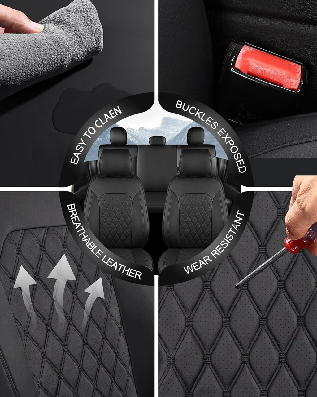 Umbrauto Nappa Leather Seat Covers for Ford F150 SuperCrew & Super Duty Crew Cab