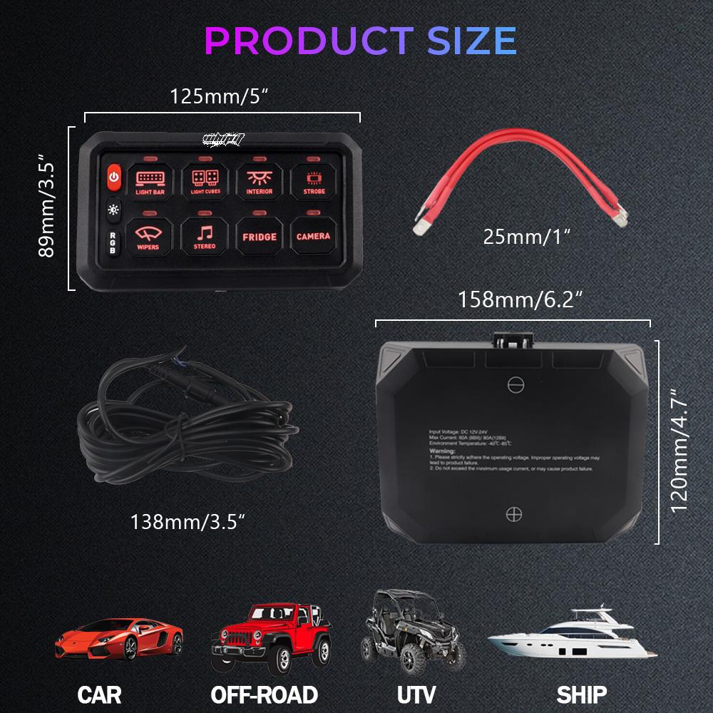 8-Gang LED Backlit Switch Panel for UTVs, ATVs, Trucks & Boats