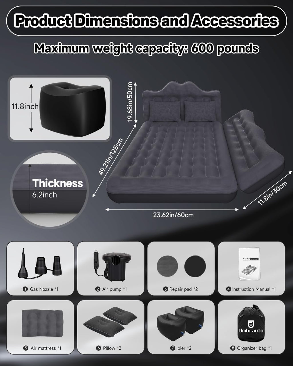 Umbrauto Inflatable Truck & SUV Back Seat Air Mattress with Pump