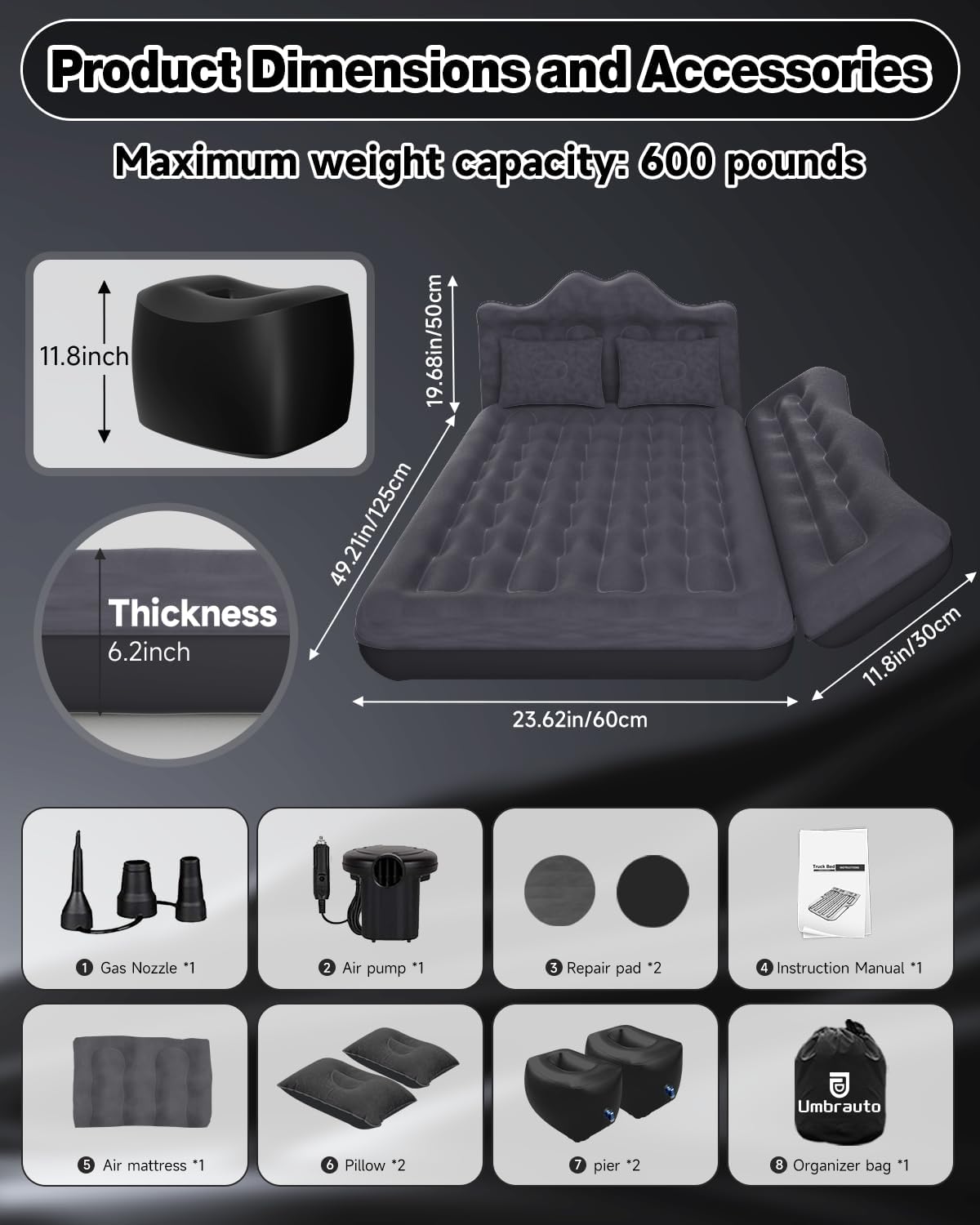 Umbrauto Inflatable Truck & SUV Back Seat Air Mattress with Pump