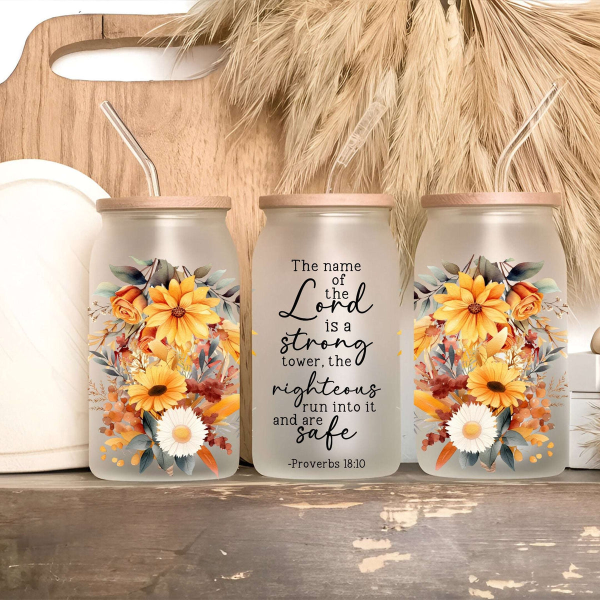 Floral Bible Verse Tumbler with Lid & Straw