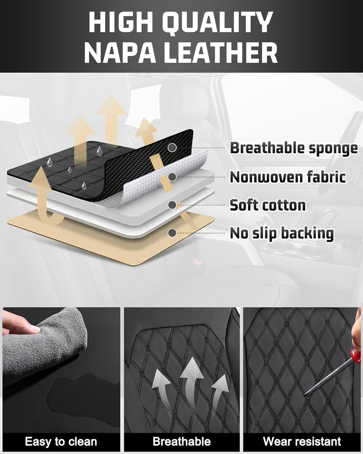 Umbrauto Nappa Leather Seat Covers for Ford F150 SuperCrew & Super Duty Crew Cab