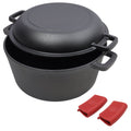 2-in-1 Cast Iron Dutch Oven, 5 Qt, with Silicone Handle Covers