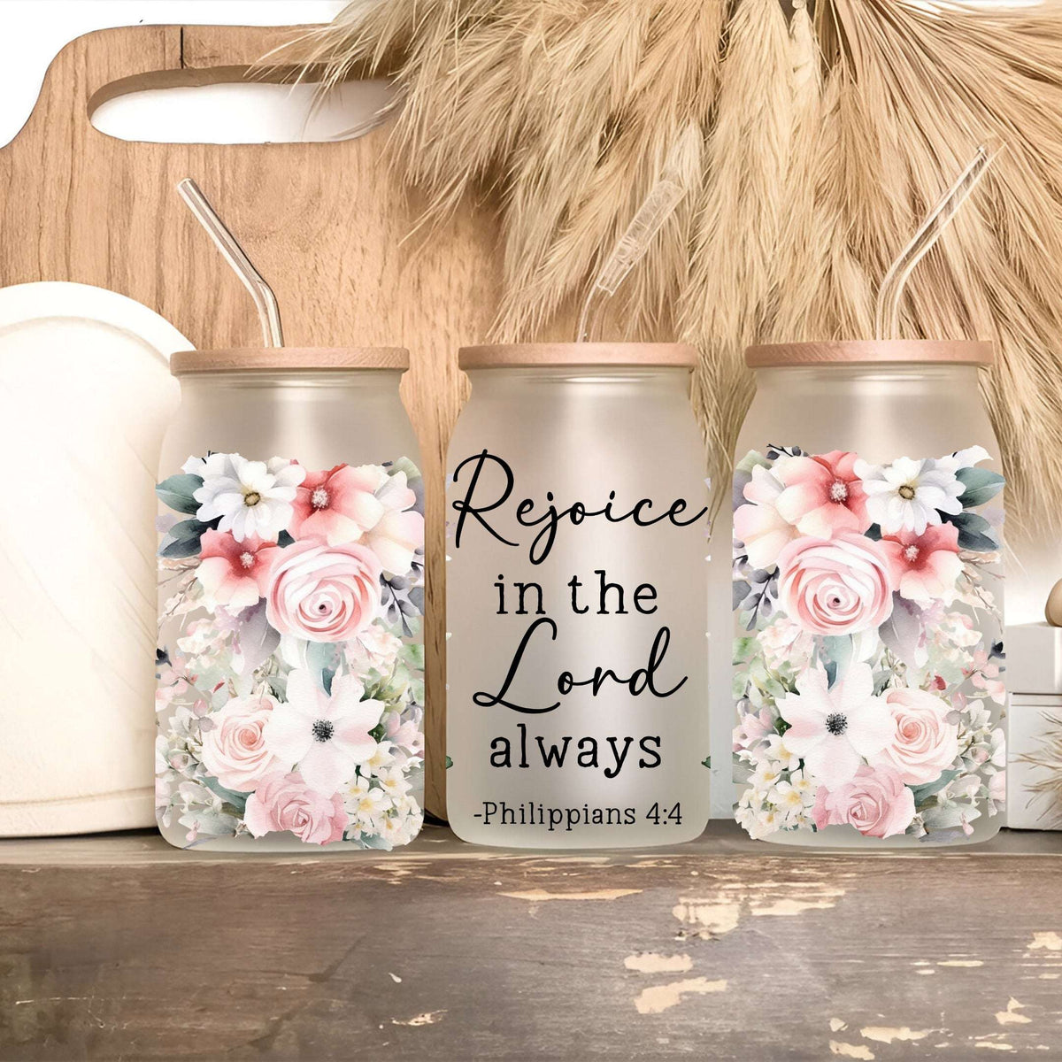 Floral Bible Verse Tumbler with Lid & Straw