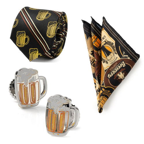 Beer Aficionado cufflinks and tie bar gift set