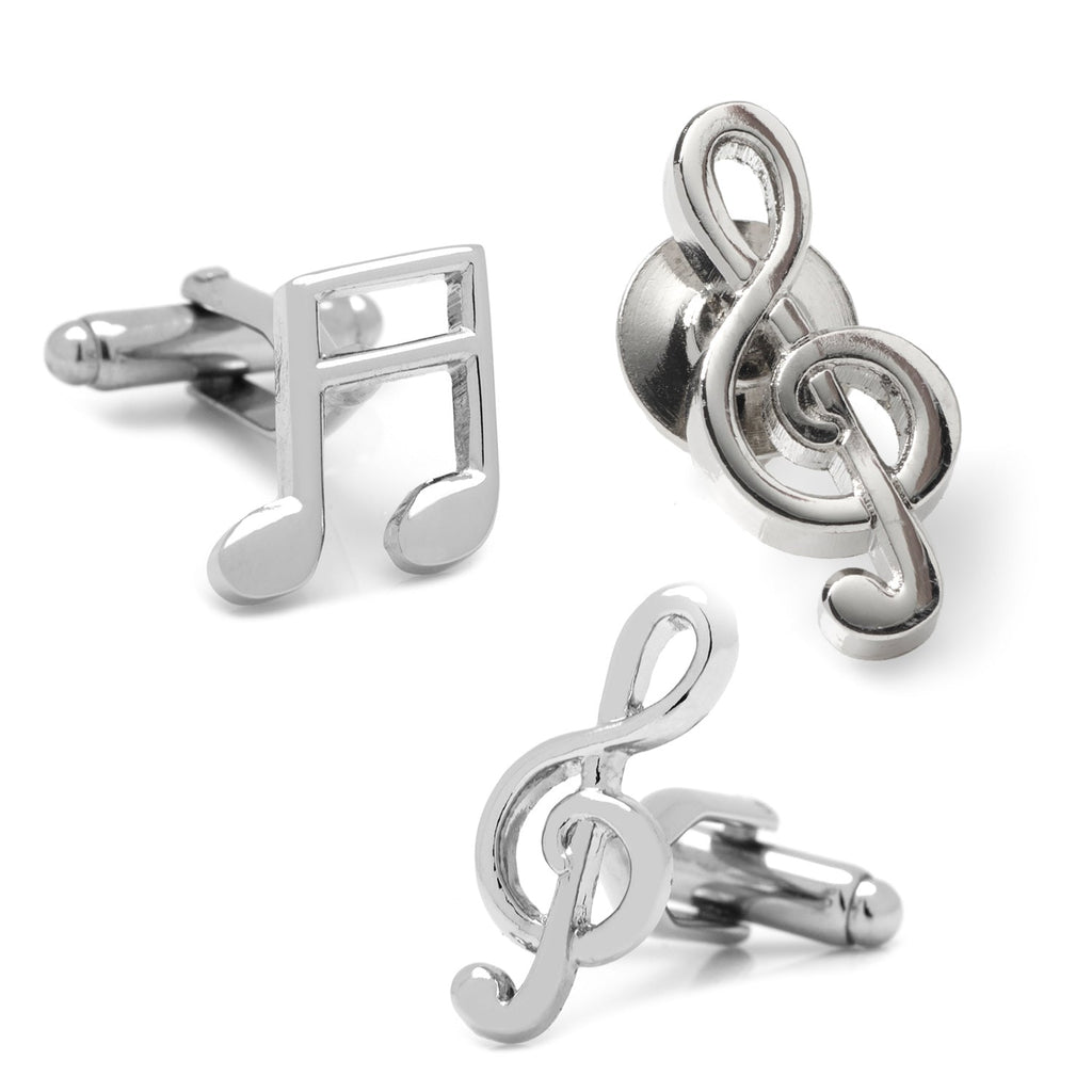 Music notes cufflinks and lapel pin gift set