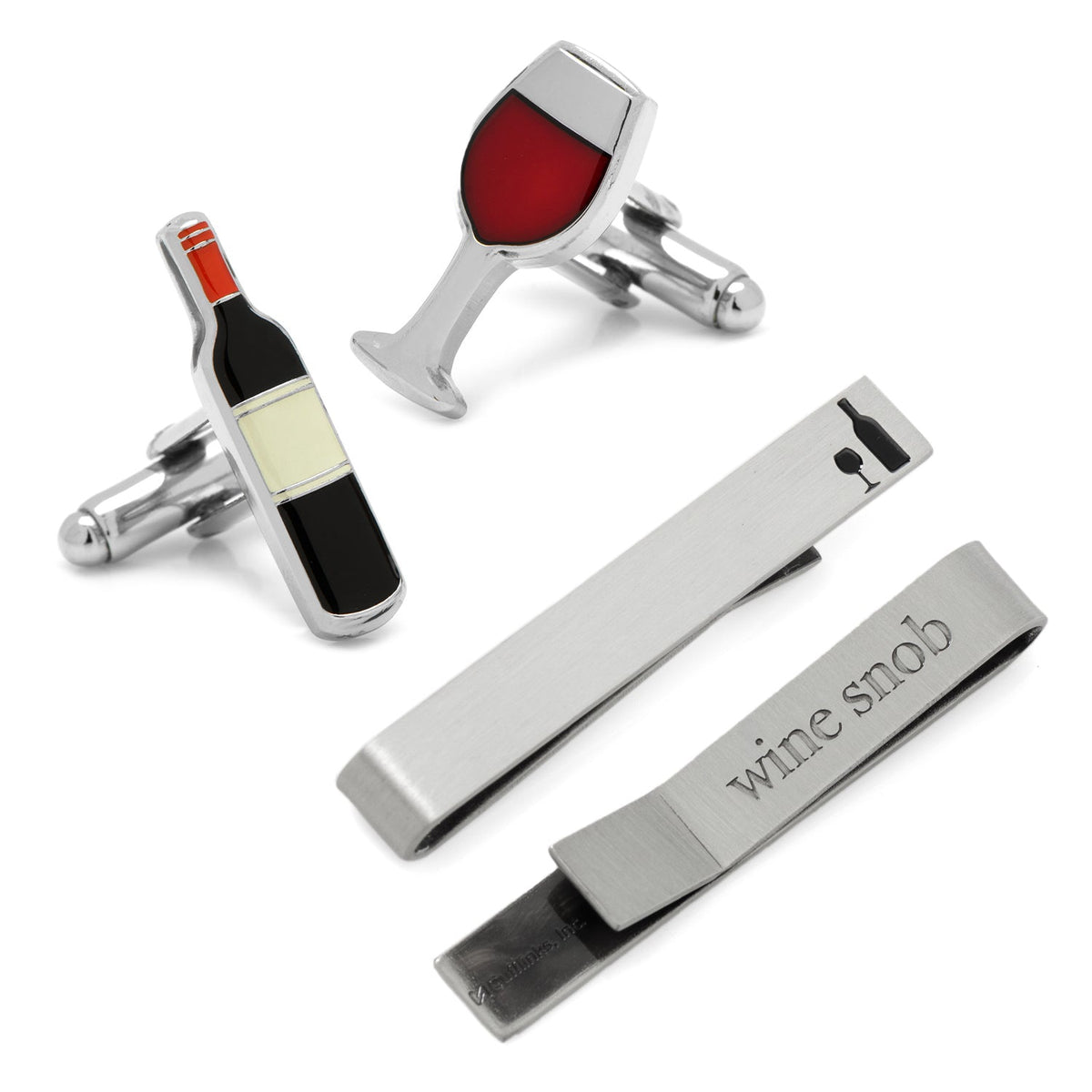 Wine Lover cufflinks and tie bar gift set
