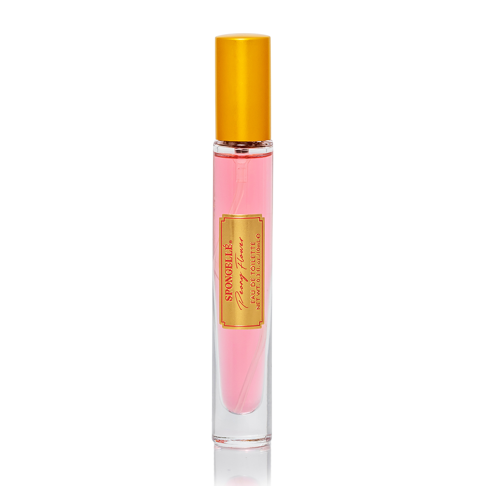 Peony Flower travel eau de toilette spray bottle with gold-colored cap