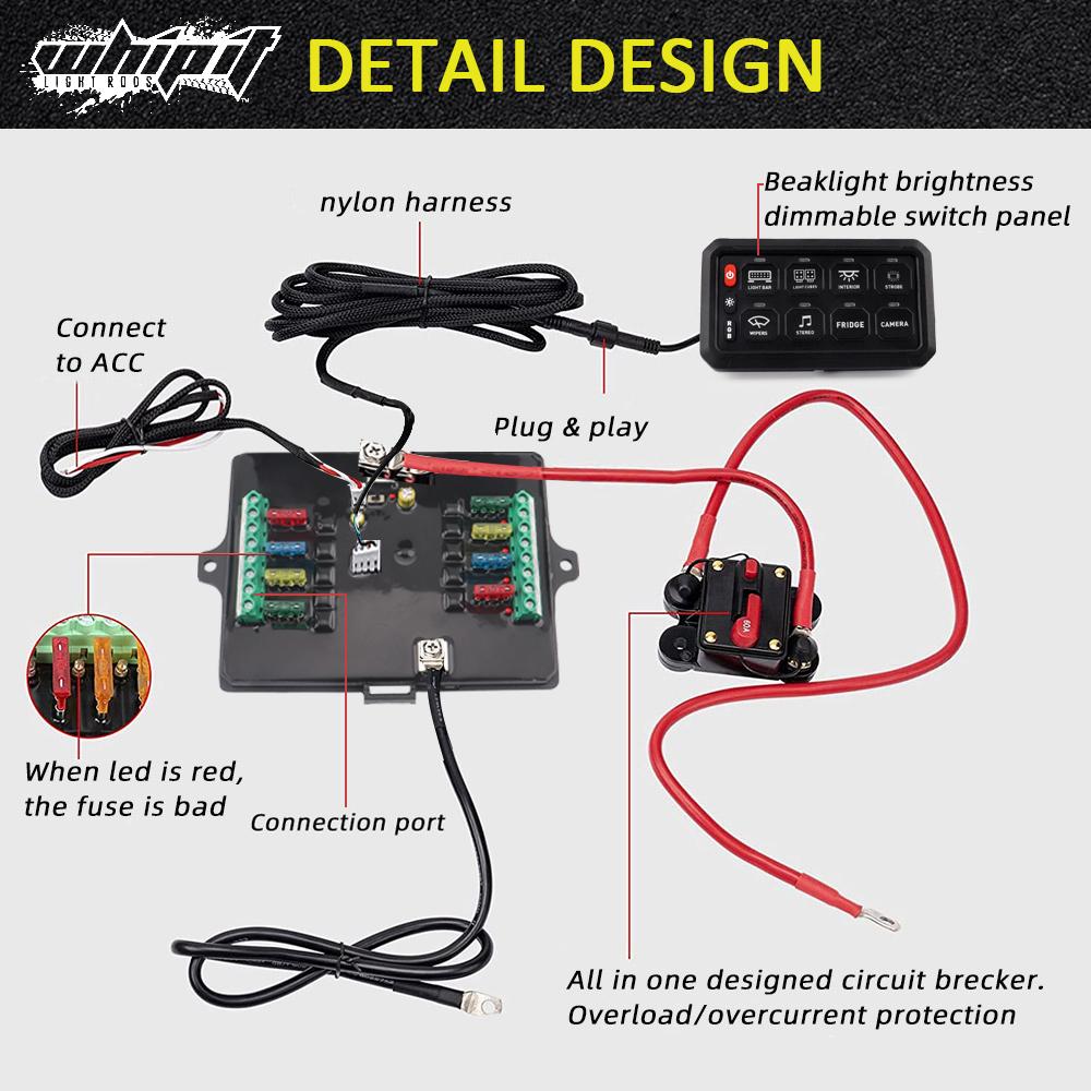 8-Gang LED Backlit Switch Panel for UTVs, ATVs, Trucks & Boats