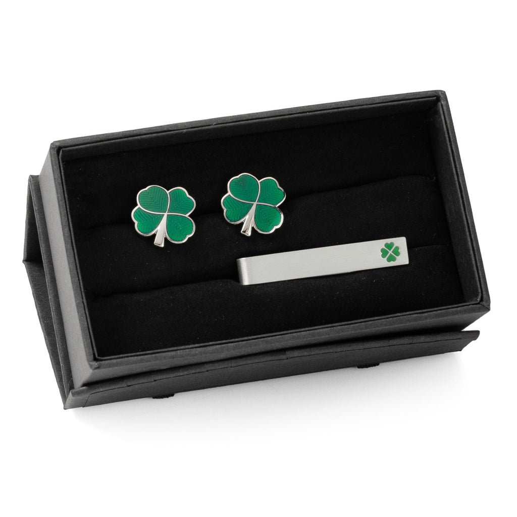 Green clover cufflinks close-up