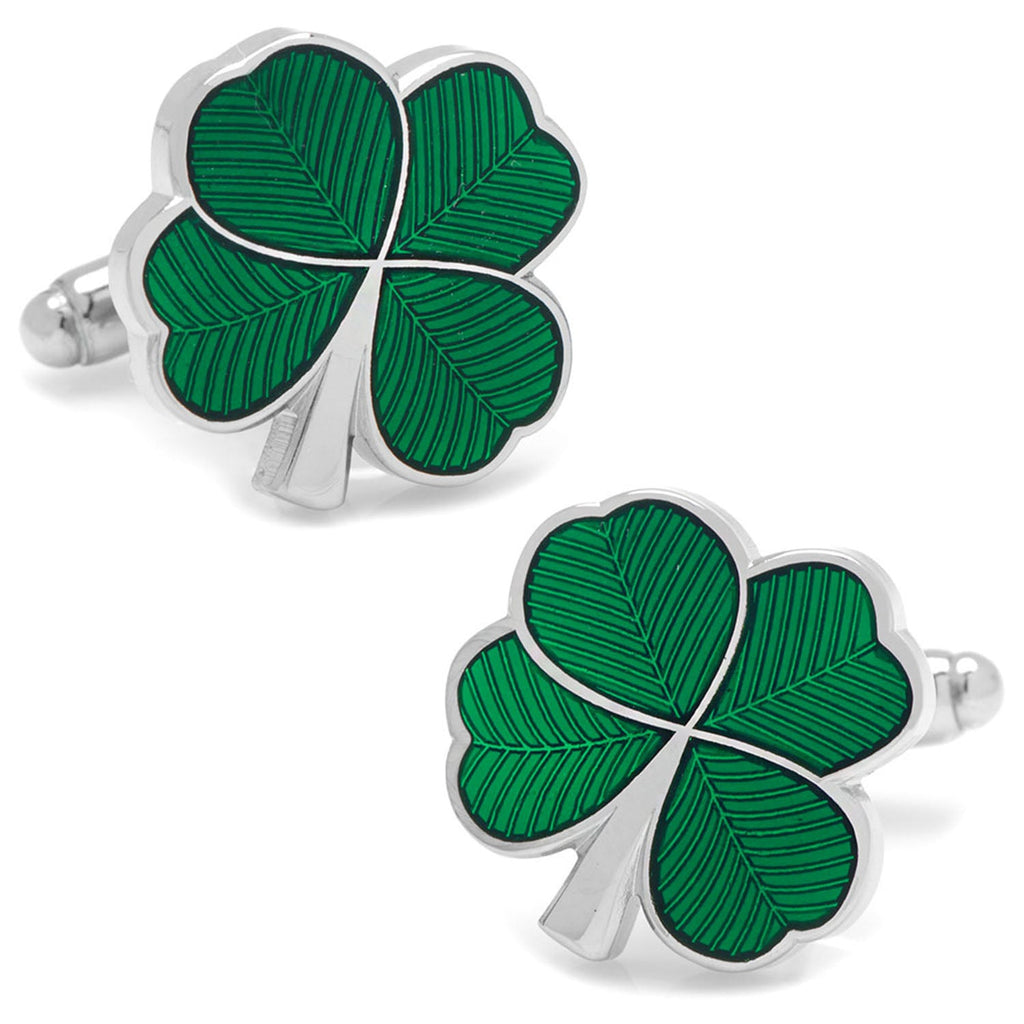 Green Clover Cufflinks & Tie Bar Gift Set