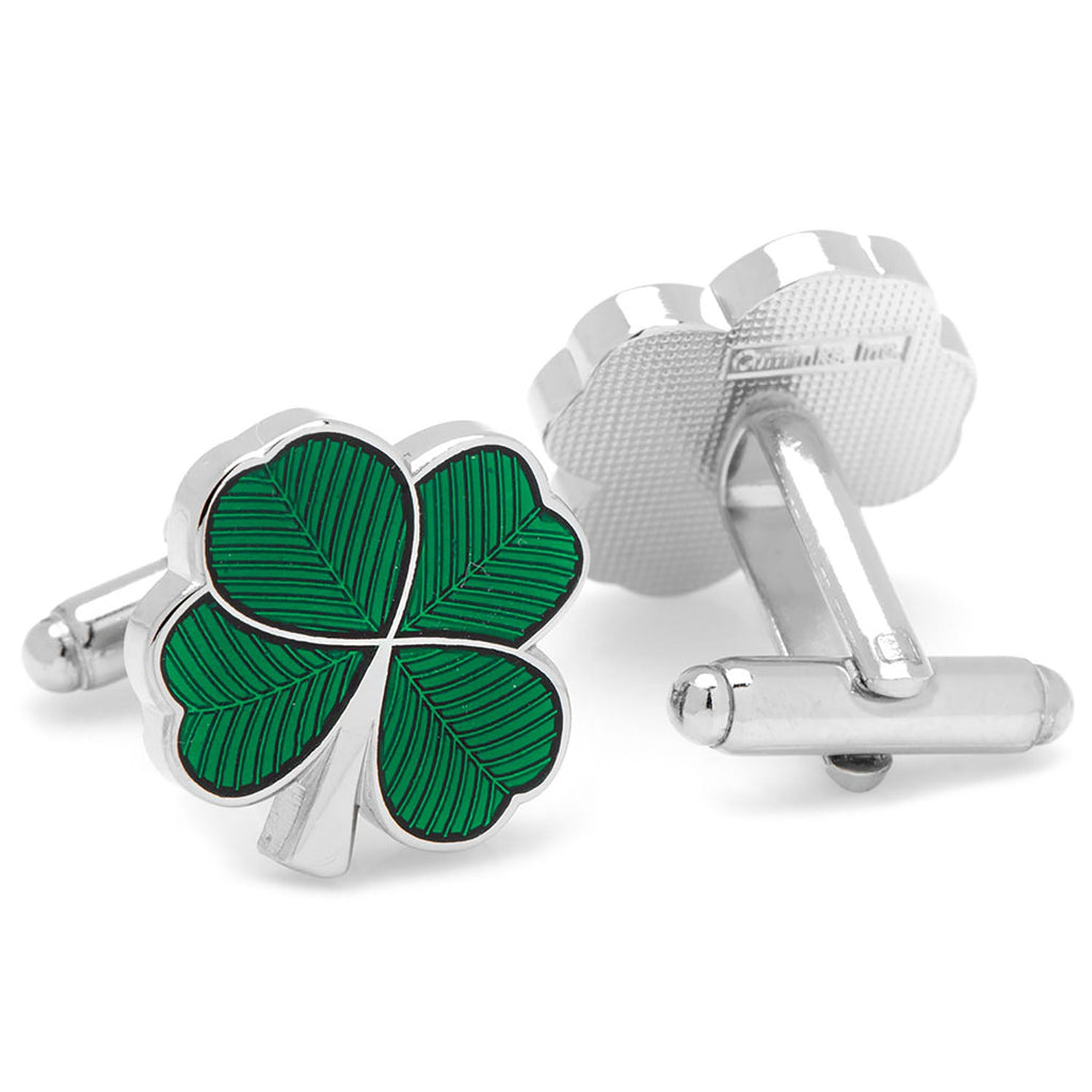 Green Clover Cufflinks & Tie Bar Gift Set
