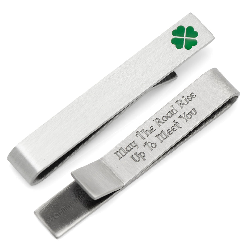 Green Clover Cufflinks & Tie Bar Gift Set