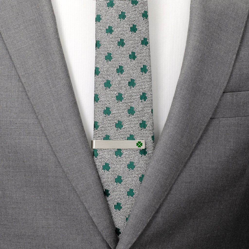 Green Clover Cufflinks & Tie Bar Gift Set