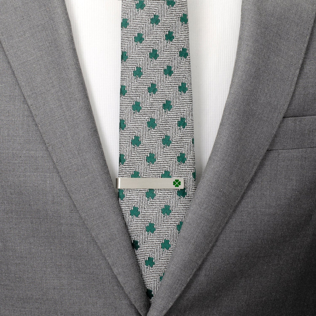 Green Clover Cufflinks & Tie Bar Gift Set