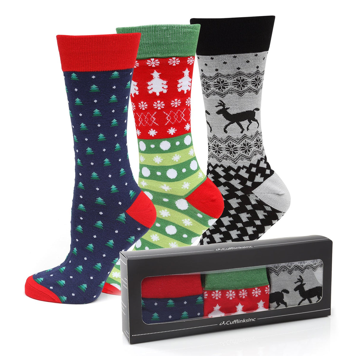 Fair Isle and pine tree holiday socks