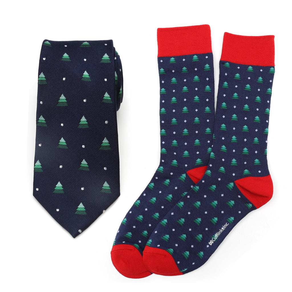 Holiday tree silk tie and socks gift set