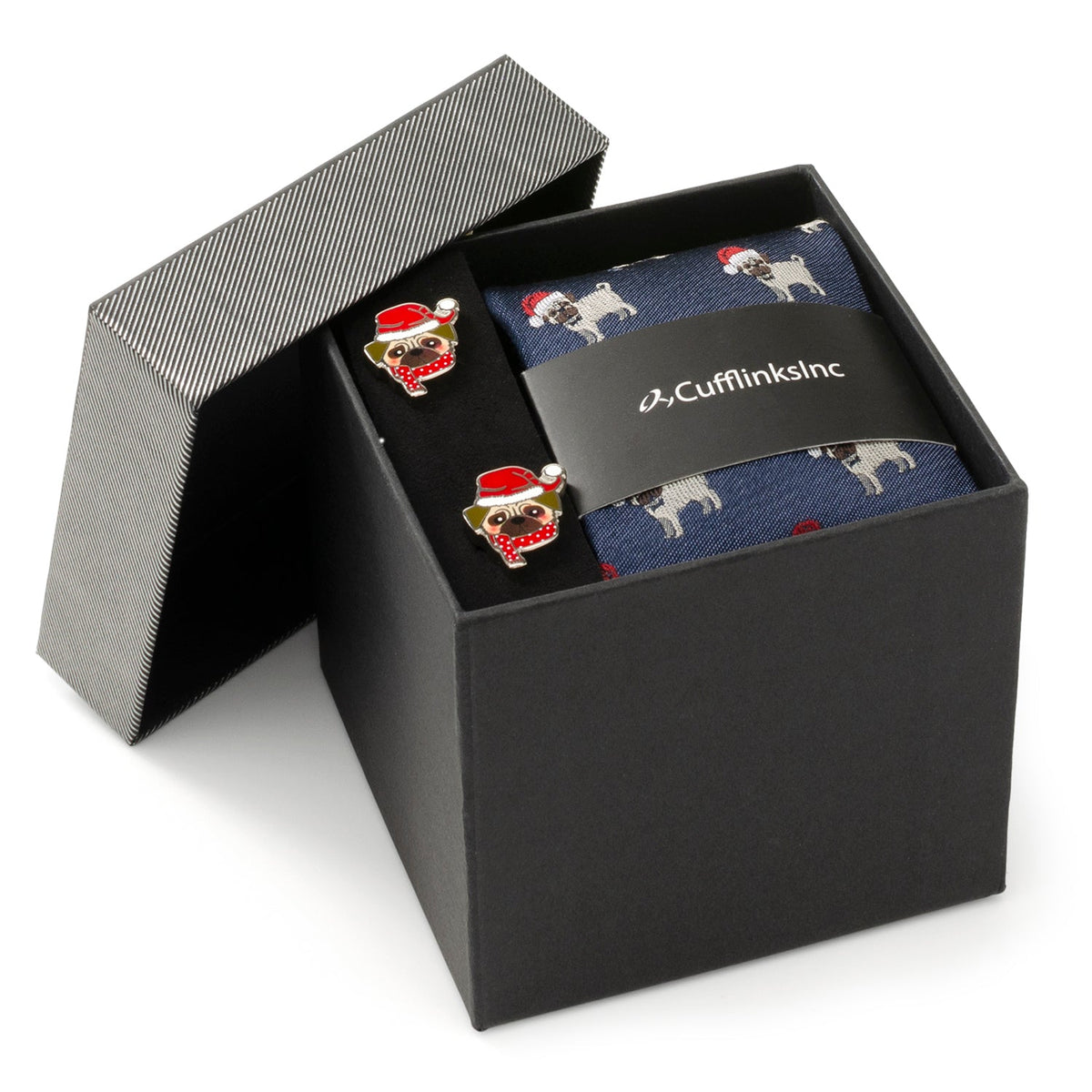 Santa Pug cufflinks close-up