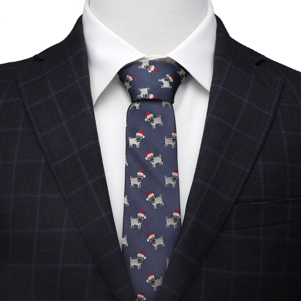 Santa Pug Cufflinks & Silk Tie Gift Set