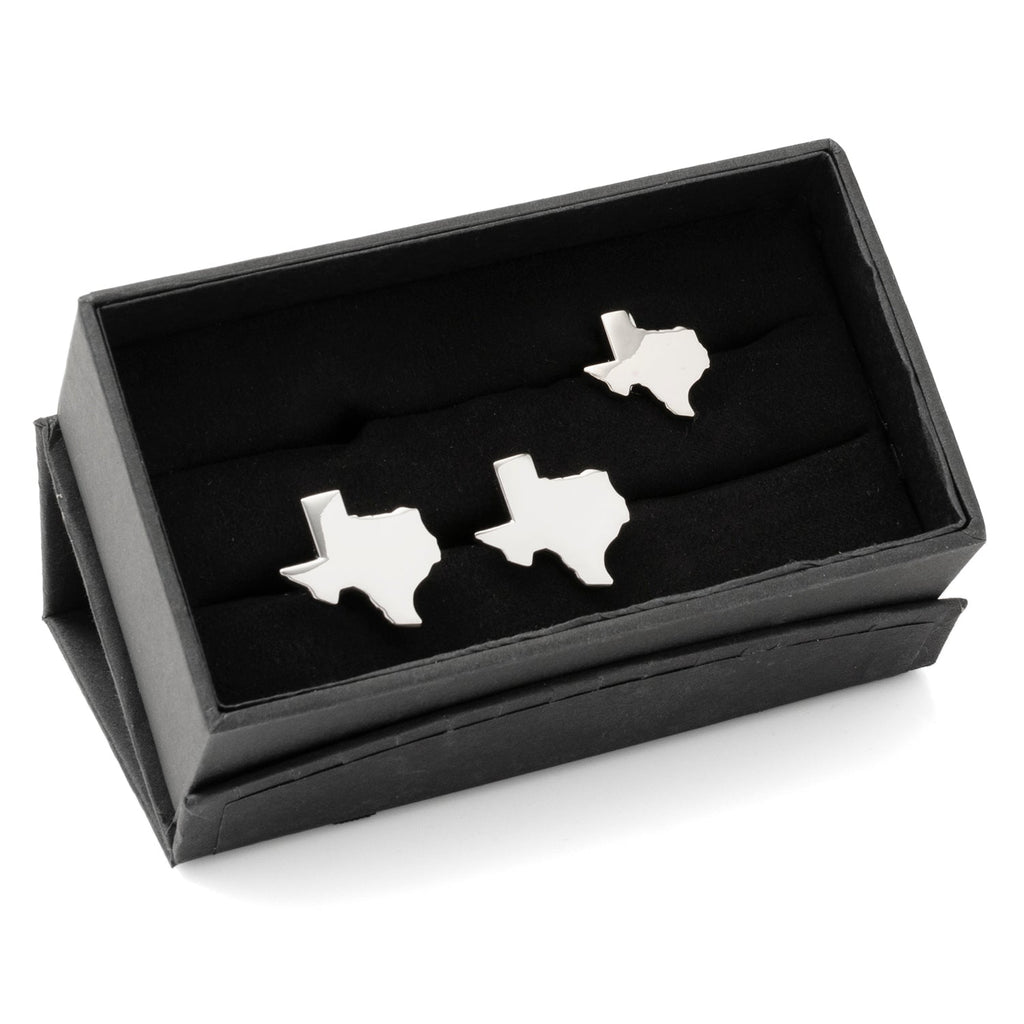 Texas-shaped silver cufflinks close-up