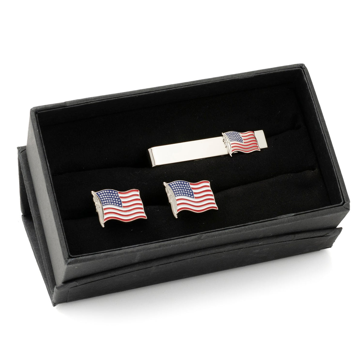 American flag cufflinks close-up