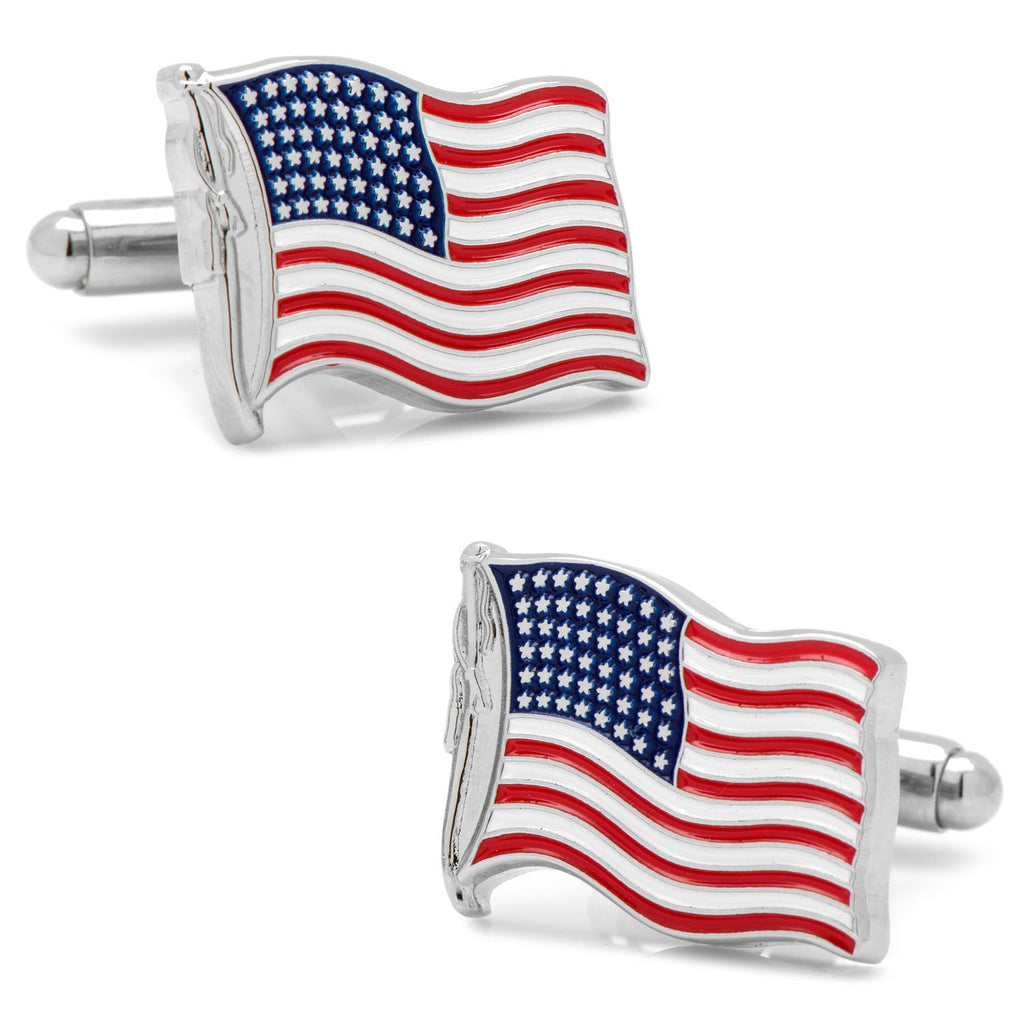 Waving American Flag Cufflinks & Tie Bar Gift Set