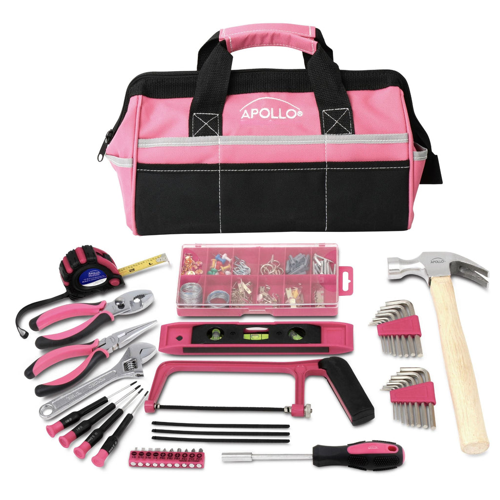 Apollo Tools 201 Piece Household Tool Kit in a Soft-Sided Tool Bag Pink