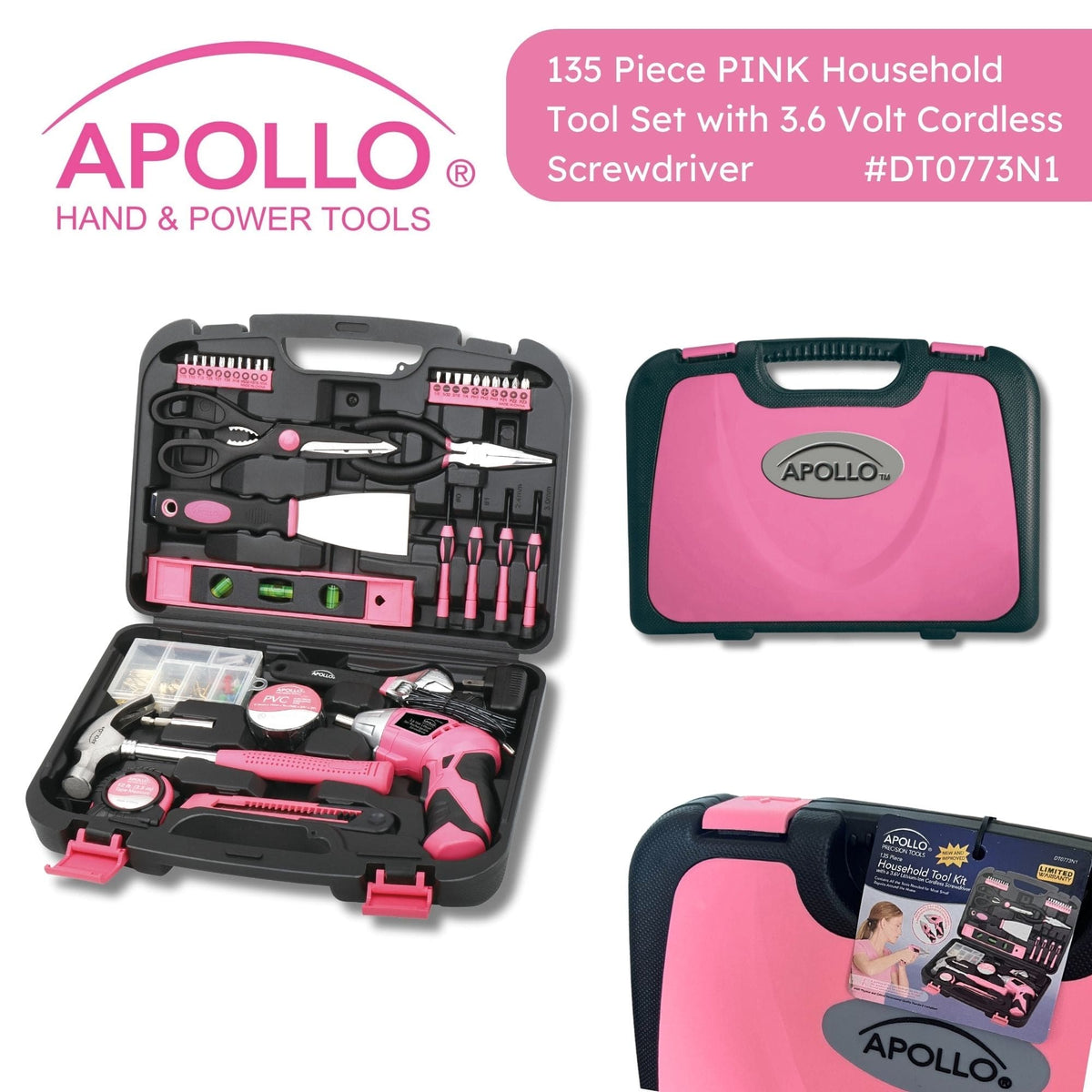 135-Piece Pink Household Tool Kit with Cordless Screwdriver (DT0773N1)
