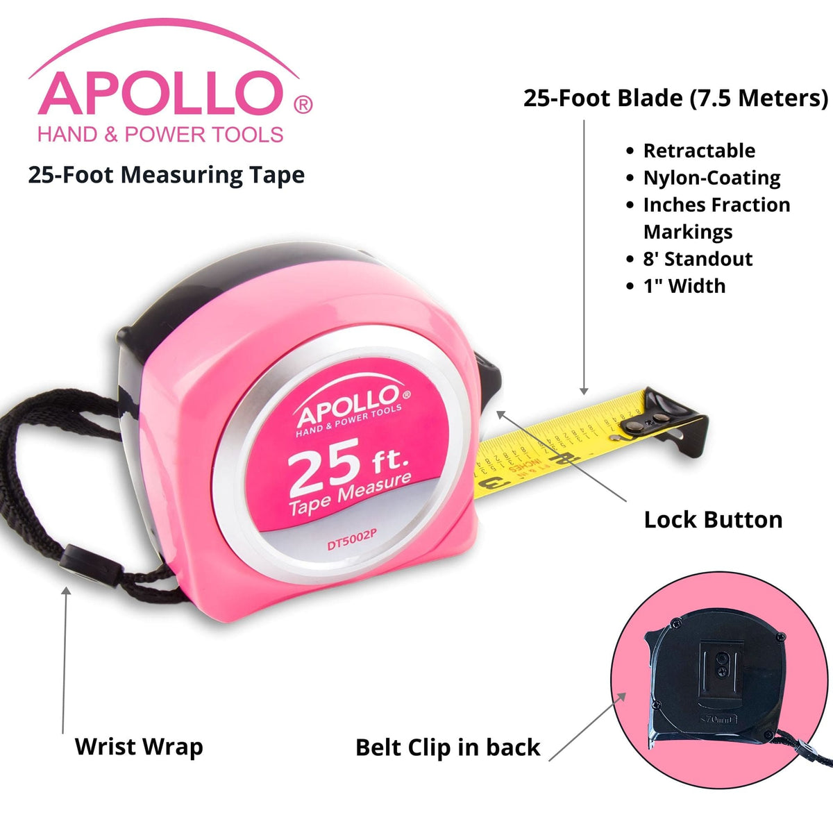 25ft. Tape Measure - Pink - DT5002P