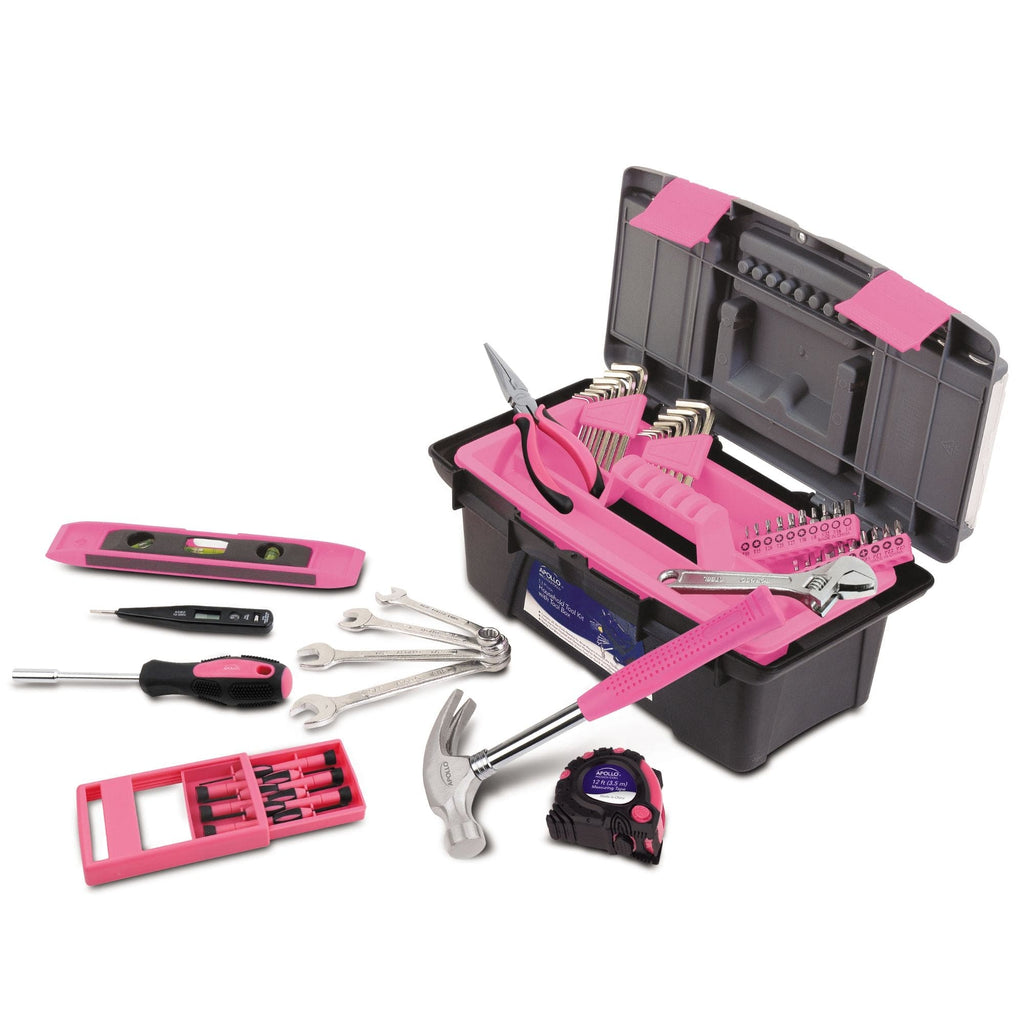 Apollo Tools 53 Piece Household Tool Kit with Tool Box Pink