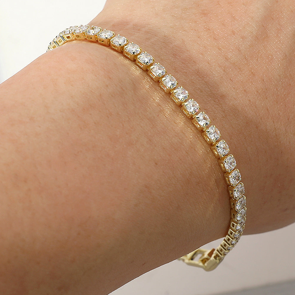 Round CZ Stone Tennis Chain Evening Bracelet