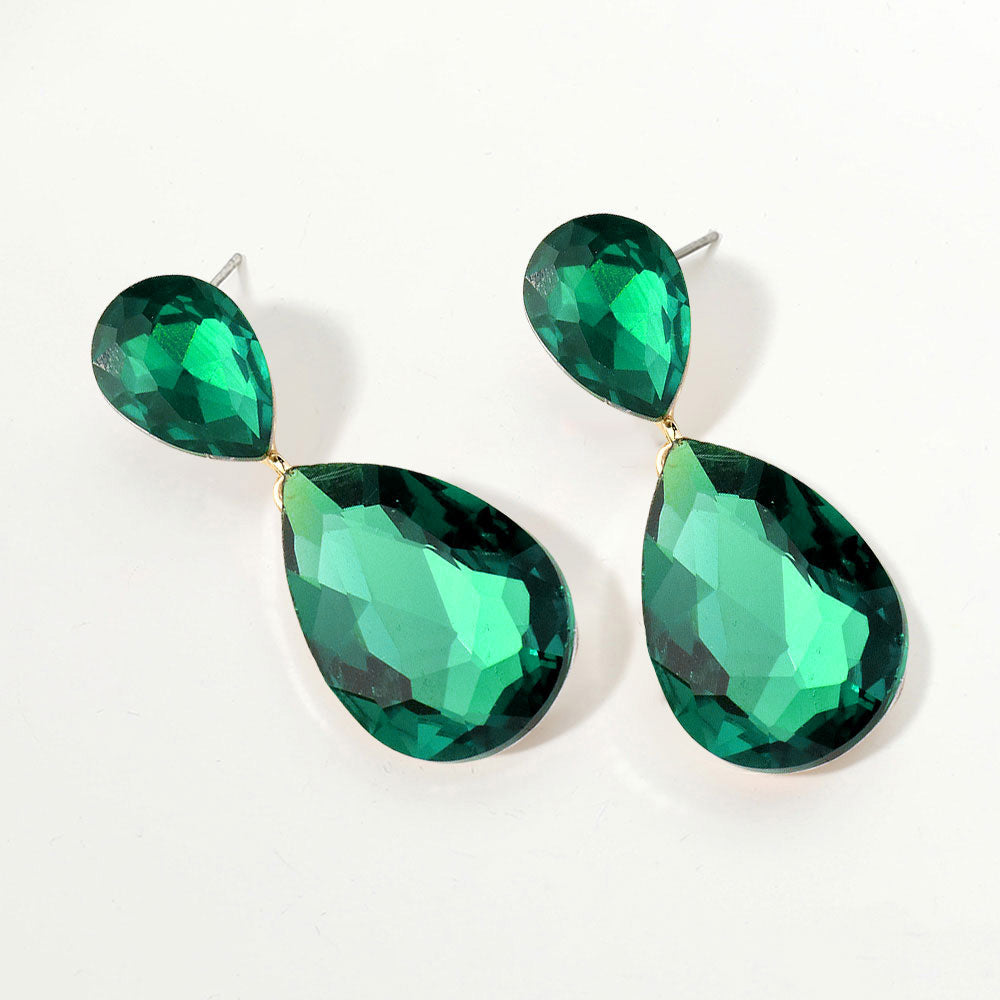 Glass Crystal Teardrop Evening Earrings