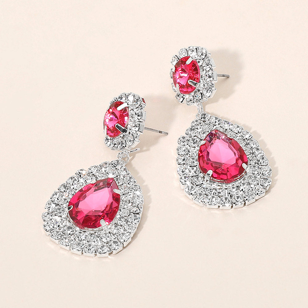 Glass Crystal Teardrop Evening Earrings