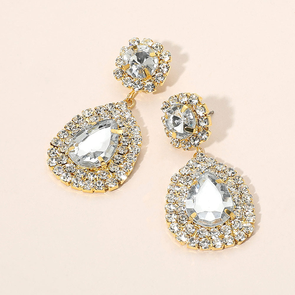 Glass Crystal Teardrop Evening Earrings