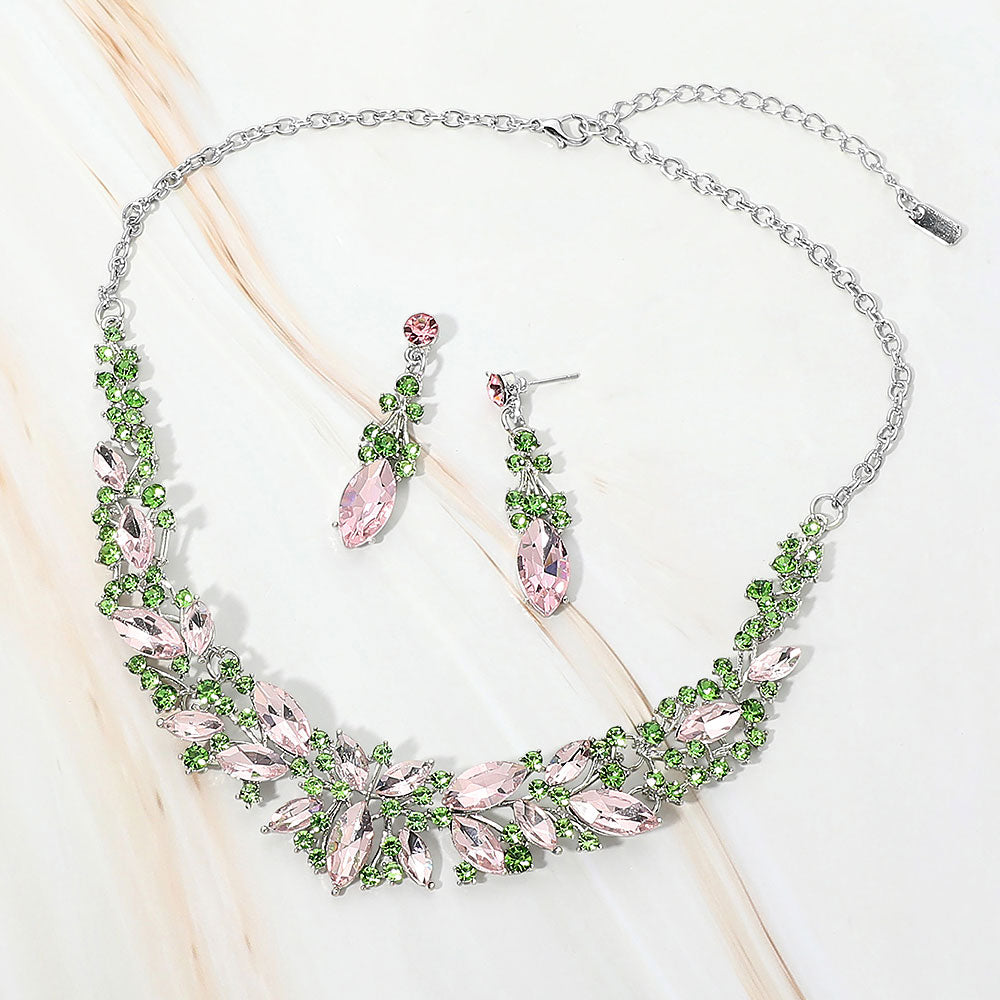 Marquise Stone Cluster Embellished Evening Necklace