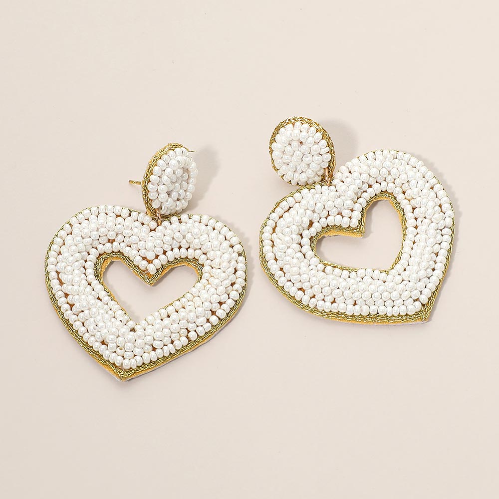 Felt Back Seed Beaded Open Heart Dangle Earrings